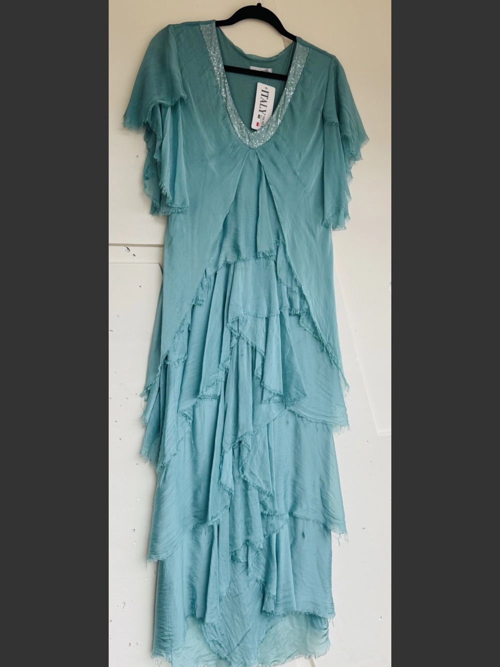 NWT Aqua Layered Silk Maxi Dress in Aqua OS